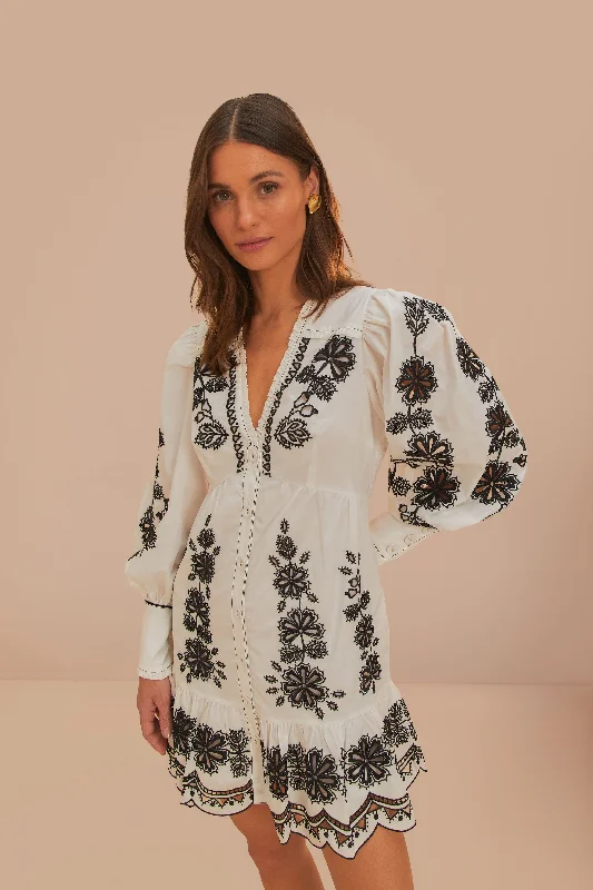 Mini dresses with spaghetti straps for a delicate lookWhite Flowers Richelieu Mini Dress