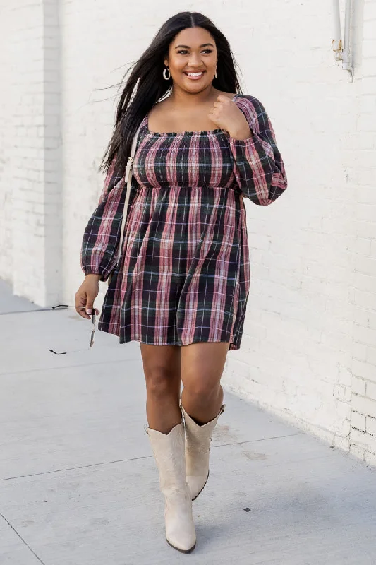 Printed mini dresses for a casual day outFor A While Green Plaid Smocked Bust Dress FINAL SALE