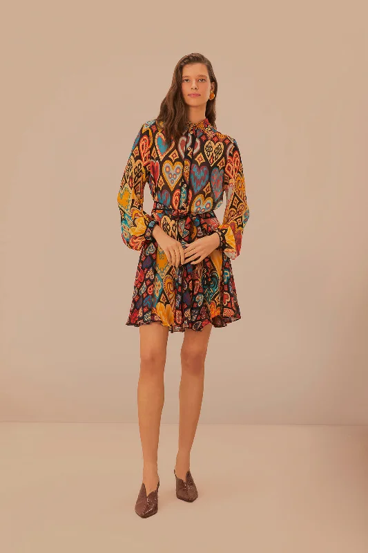 Mini dresses with ruched bodices for a feminine touchBlack Hearts Ikat Mini Dress