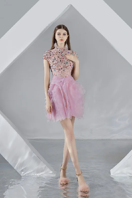 Mini dresses with ribbed textures for a unique appearanceJazmin A-line Short Sleeved Organza Mini Dress Mini dresses with ribbed textures for a unique appearanceJazmin A-line Short Sleeved Organza Mini Dress