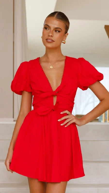 Mini dresses with beaded embellishments for a fancy eventKaloni Mini Dress - Red