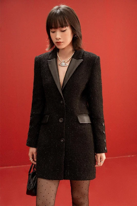 Mini dresses with polka dot patternsKane A-line Notch Lapel Korean Texture Mini Dress