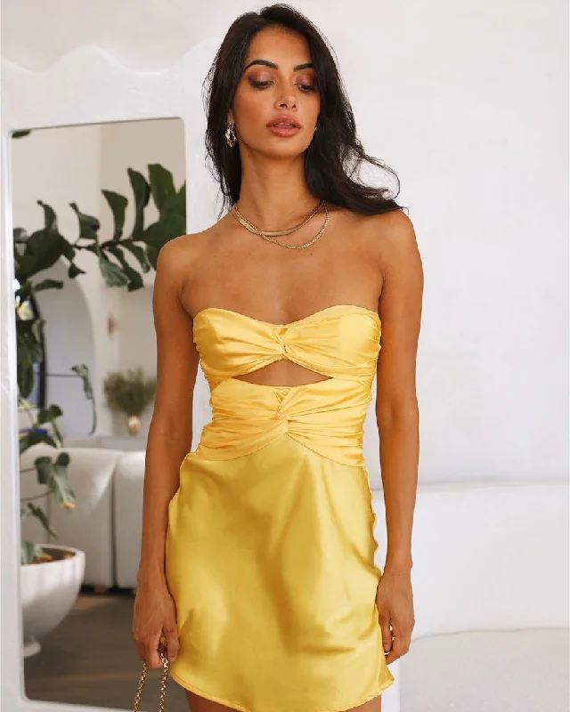 Mini dresses with tiered skirts for added volumeKAT MINI DRESS -VIBRANT YELLOW