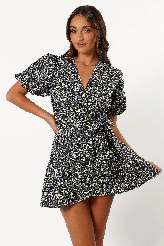 Mini dresses with pleated skirts for a classic lookKenn Wrap Mini Dress - Indigo Vanilla