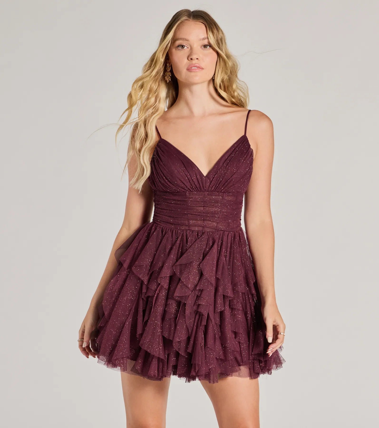 Sequined mini dresses for New Year's EveLeanna Ruffle Glitter Mesh Skater Dress