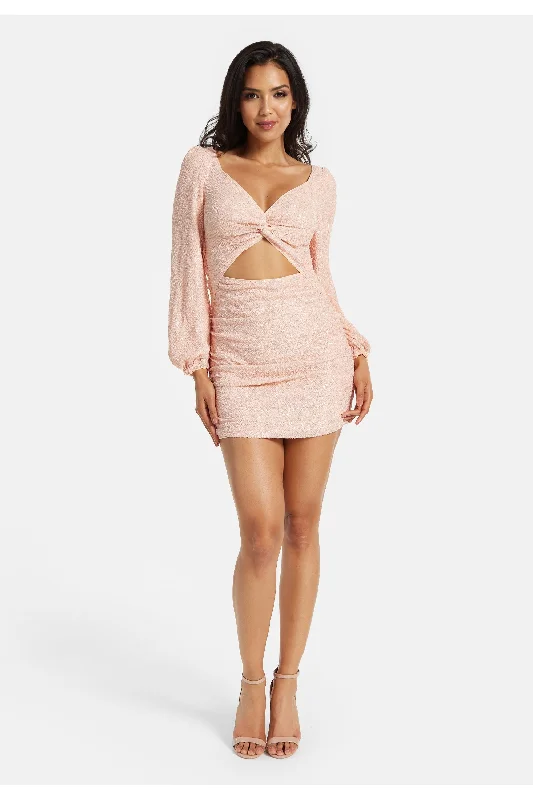 Mini dresses with button - down frontsLiquorish Pink Sequin Long Sleeve Cut Out Mini Dress Mini dresses with button - down frontsLiquorish Pink Sequin Long Sleeve Cut Out Mini Dress