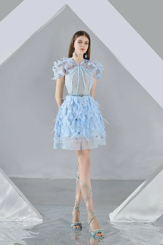 Mini dresses with keyhole necklinesMarilyn A-line Short Sleeved Organza Mini Dress