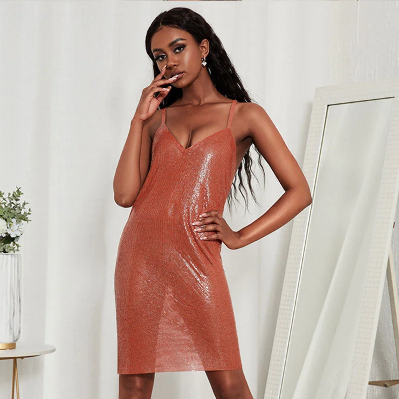Mini dresses with abstract prints for an artistic lookV Neck Low Back Sleeveless Party Mini Dress - Brick Red