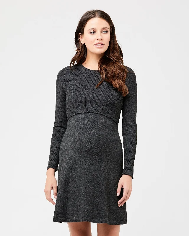Ruffled mini dresses for a romantic touchMolly Knit Nursing Dress Charcoal Marle