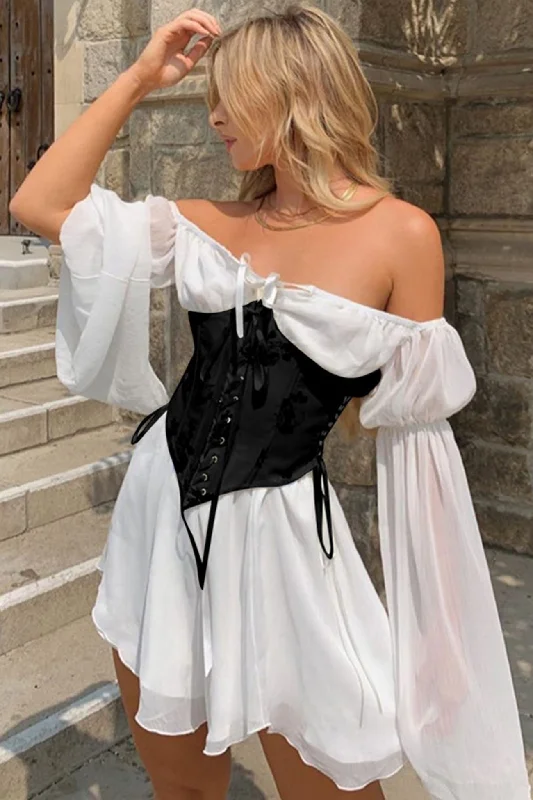 Mini dresses with tassel accents for a fun touchOff Shoulder Lace-up Corset Ruched Dress