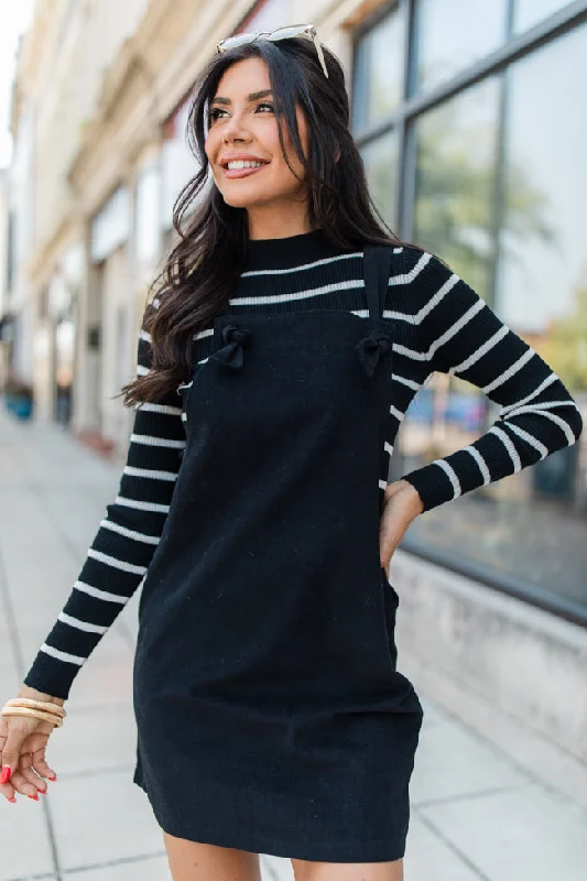 Mini dresses with V - necklines for a flattering shapeOver It Black Overall Mini Dress