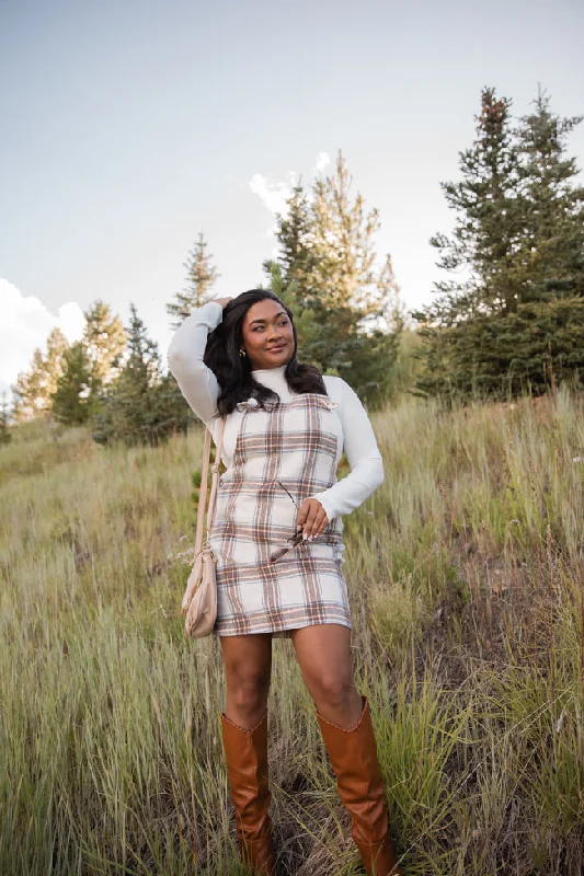 Mini dresses with pom - pom trims for a playful feelOver It Plaid Overall Mini Dress FINAL SALE