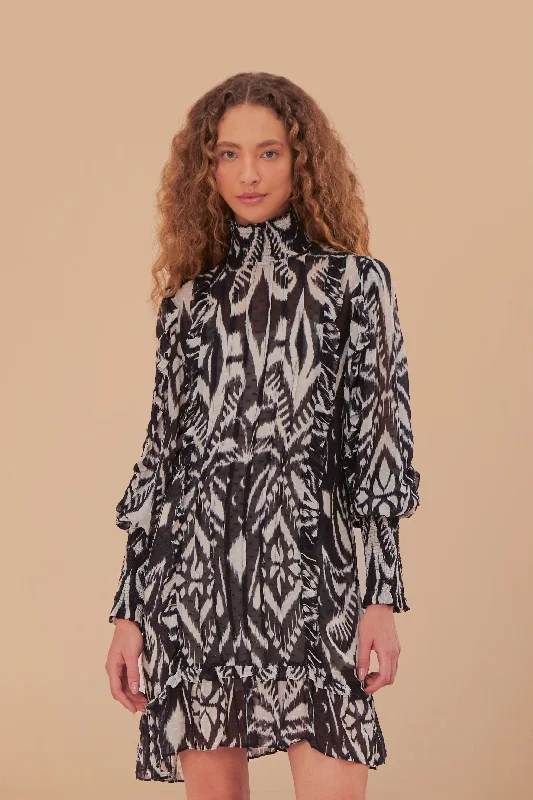 Mini dresses with ribbed textures for a unique appearancePineapple Ikat Black Mini Dress