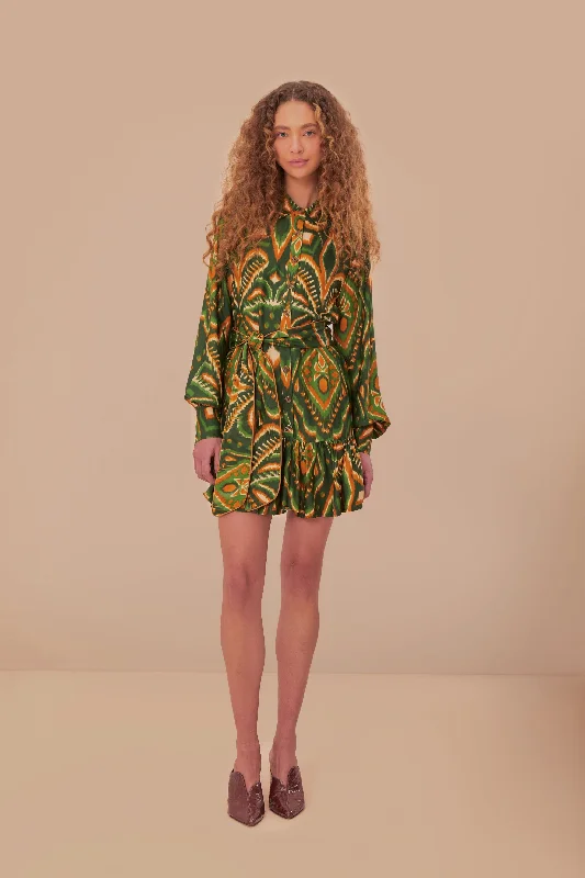 Mini dresses with ribbed textures for a unique appearanceGreen Pineapple Ikat LENZING™ ECOVERO™ Viscose Mini Dress