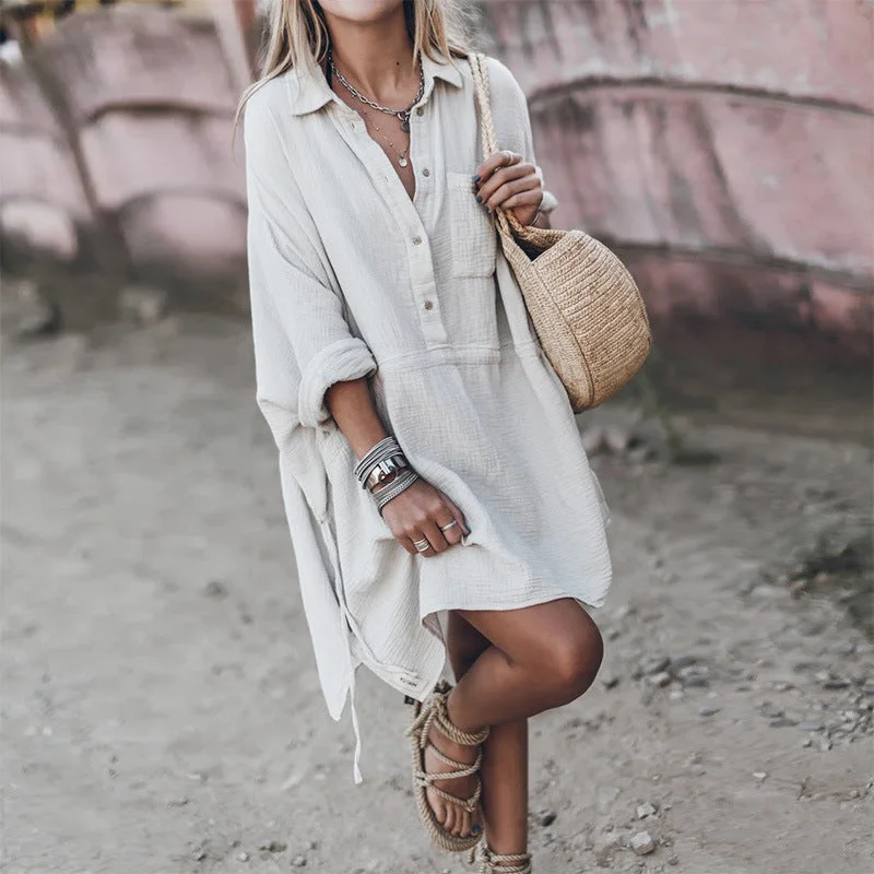 Cotton mini dresses for a comfortable everyday optionRemy Cotton Pocketed Shirt Dress - Off White