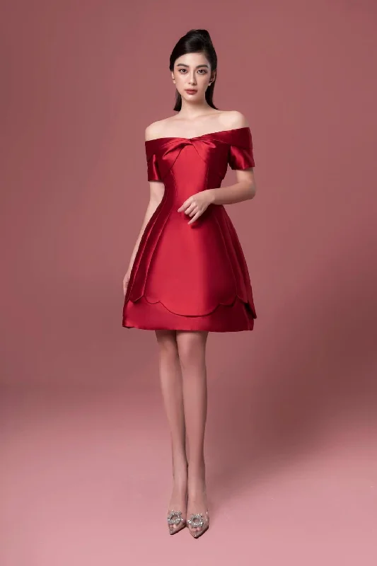 Mini dresses with puff sleeves for a vintage lookRosaline A-line Off-Shoulder Taffeta Mini Dress