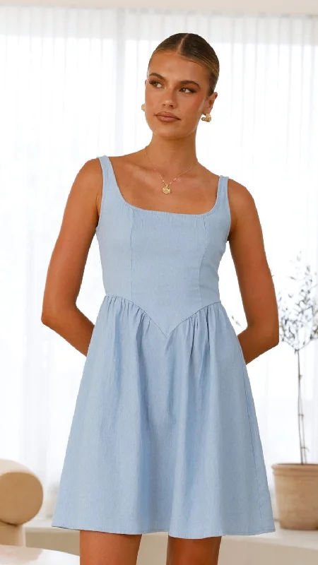Sheer mini dresses with lace insertsSaima Mini Dress - Blue