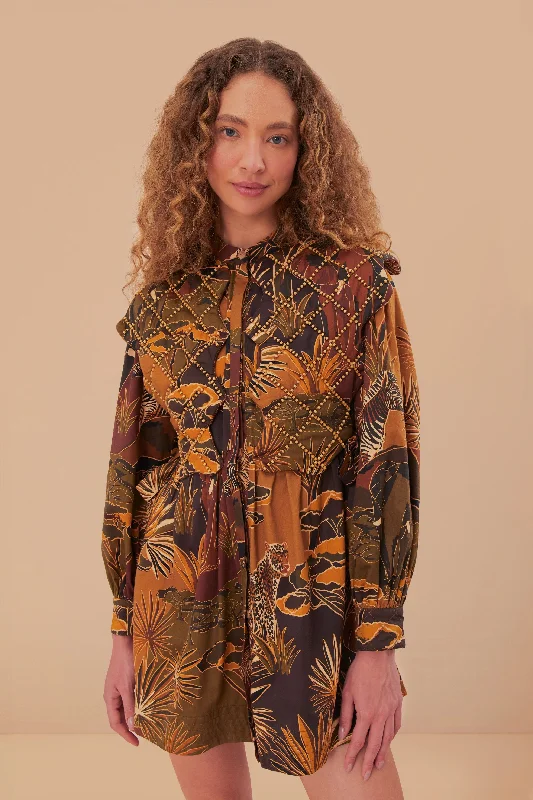 Satin mini dresses for a luxurious feelSavana Dream Caramel Matelasse Yoke Mini Dress