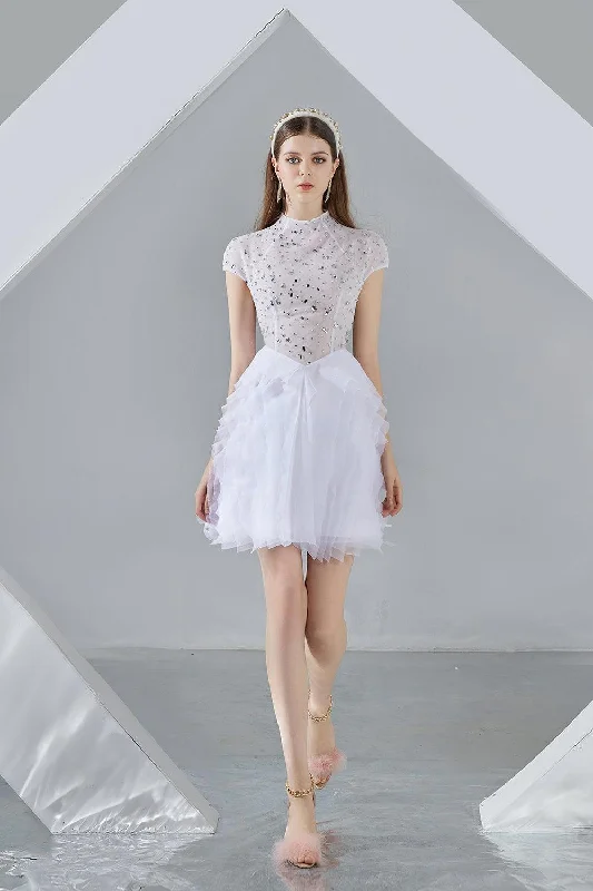 Mini dresses with belted waists for a defined silhouetteSavanna A-line Short Sleeved Organza Mini Dress Mini dresses with belted waists for a defined silhouetteSavanna A-line Short Sleeved Organza Mini Dress