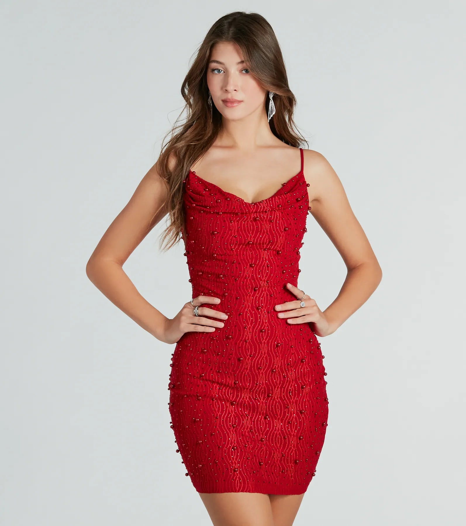 Mini dresses with wrap - around stylesSensuous Sultry Faux Pearl Rhinestone Mini Dress