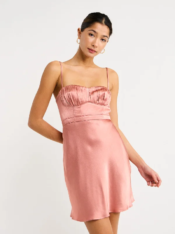 Mini dresses with patchwork designs for a unique styleShona Joy Corded Ruched Mini Dress in Antique Rose