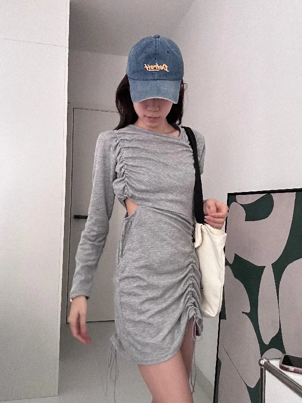 Mini dresses with spaghetti straps for a delicate lookSide Hole Long Sleeves Mini Dress