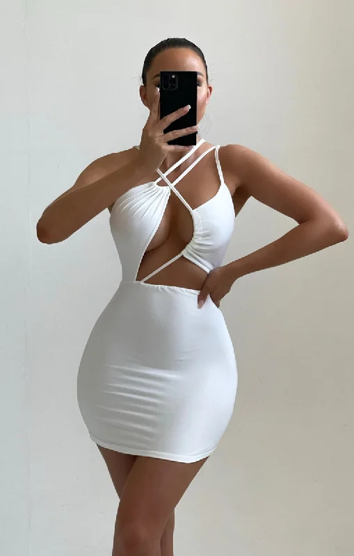 Mini dresses with empire waists for a flattering fitWhite Strappy Cut Out Bodycon Mini Dress - Ria Mini dresses with empire waists for a flattering fitWhite Strappy Cut Out Bodycon Mini Dress - Ria