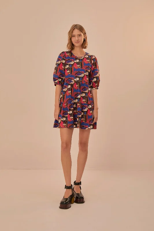 Linen mini dresses for a breathable summer optionWild Mushrooms Black Puff Sleeve Mini Dress