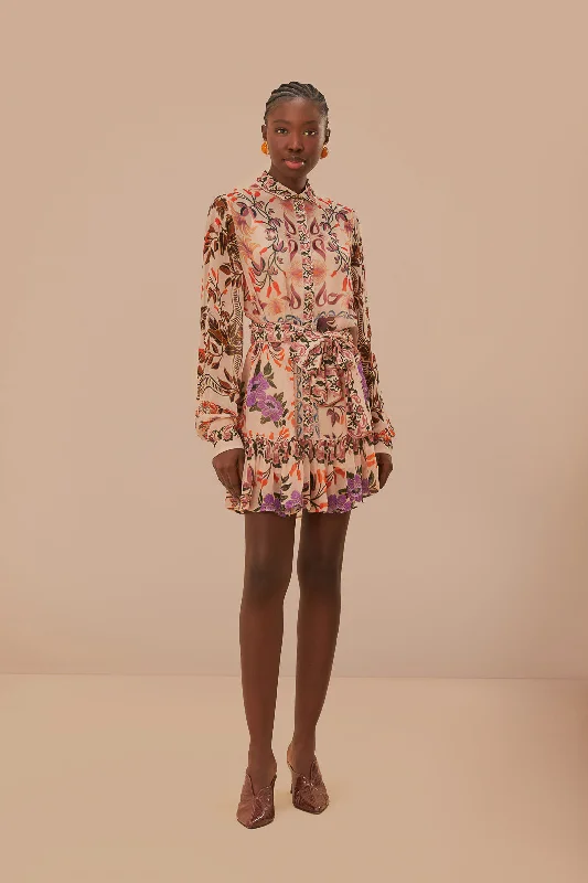 Denim mini dresses with distressed detailsCream Winter Garden Mini Dress