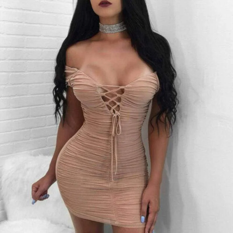 Linen mini dresses for a breathable summer optionFashionSierra - Women Ladies Bandage Bodycon Short Mini Dress Off Shoulder Evening Party Clubwear Summer Dress Sundress