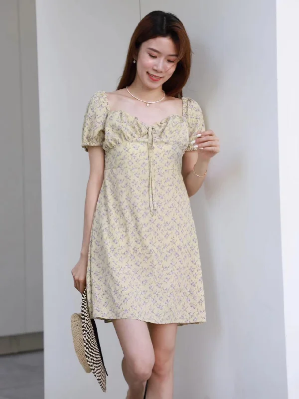Mini dresses with high - low hems for a modern twistYellow Ruffles Sleeves Mini Dress