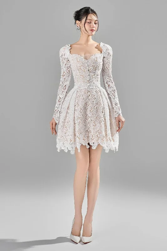 Mini dresses with off - the - shoulder stylesZulie A-line Long Sleeved Lace Mini Dress Mini dresses with off - the - shoulder stylesZulie A-line Long Sleeved Lace Mini Dress