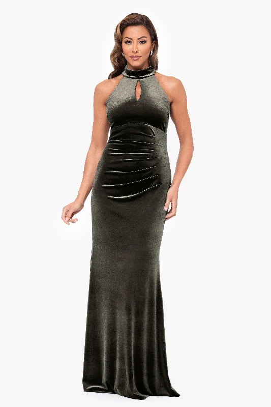 "Grace" Long Velvet Mock Neck Dress