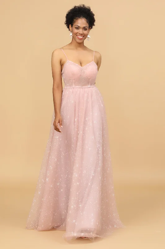 A - line cocktail wedding guest dresses in pastel colorsA Line Spaghetti Straps Blush Long Bridesmaid Dress A - line cocktail wedding guest dresses in pastel colorsA Line Spaghetti Straps Blush Long Bridesmaid Dress