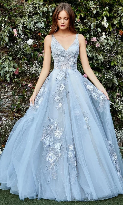 Ribbed - texture wedding guest dresses in neutral colorsAndrea and Leo - A0893 Floral Embroidered Simple Prom Gown