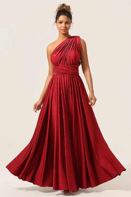 Beauty A-Line Halter Neck Burgundy Long Bridesmaid Dress with Criss Cross Back