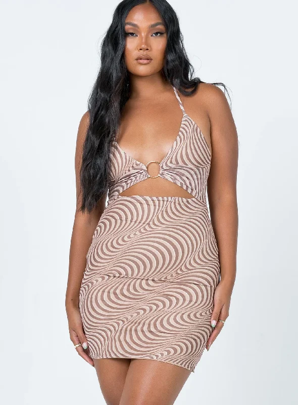 Bodycon dress in a neon color for a vibrant appearanceBennie Mini Dress Brown Swirl Bodycon dress in a neon color for a vibrant appearanceBennie Mini Dress Brown Swirl