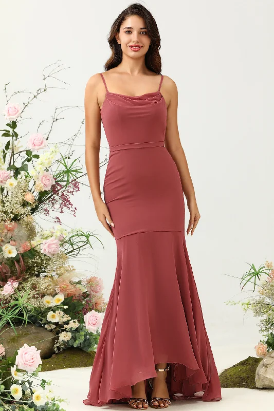 Wrap - style wedding guest dresses with bow accentsDesert Rose Spaghetti Straps Mermaid Open Back Bridesmaid Dress Wrap - style wedding guest dresses with bow accentsDesert Rose Spaghetti Straps Mermaid Open Back Bridesmaid Dress