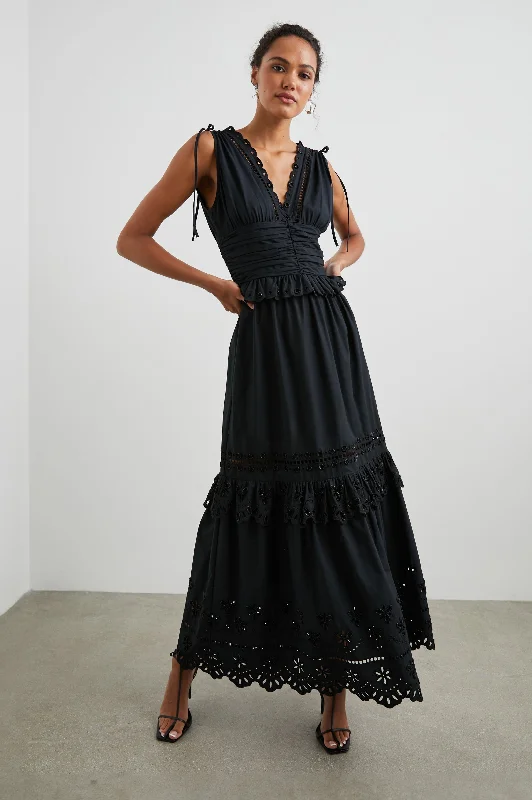 Wedding guest dresses with mesh panels and empire waistsESMERALDA DRESS - BLACK