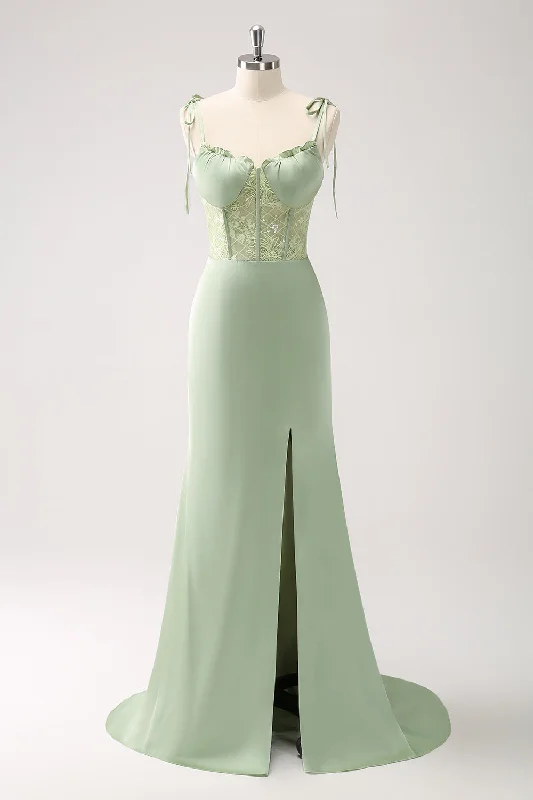 Wedding guest dresses with abstract prints and long trainsGreen Mermaid Spaghetti Straps Satin Long Bridesmaid Dress with Slit Wedding guest dresses with abstract prints and long trainsGreen Mermaid Spaghetti Straps Satin Long Bridesmaid Dress with Slit