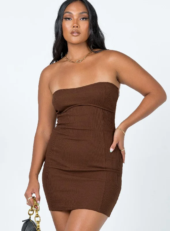 Bodycon dress with a thigh - high slit​Iva Mini Dress Brown