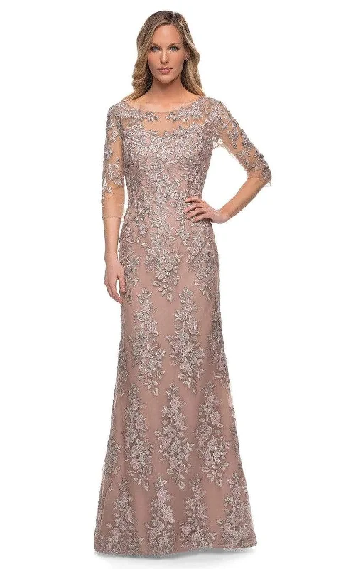 La Femme - 29225 Illusion Embroidered Formal Long Mother of the Bride Dress