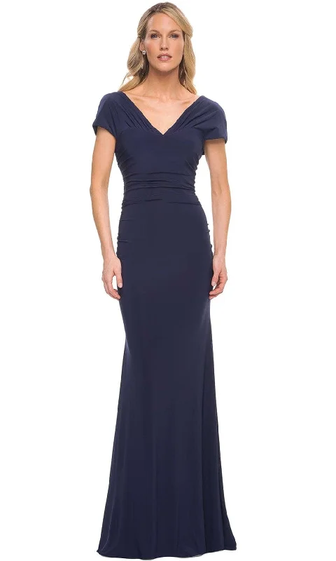 La Femme 29998 - Pleated Short Sleeve Evening Dress