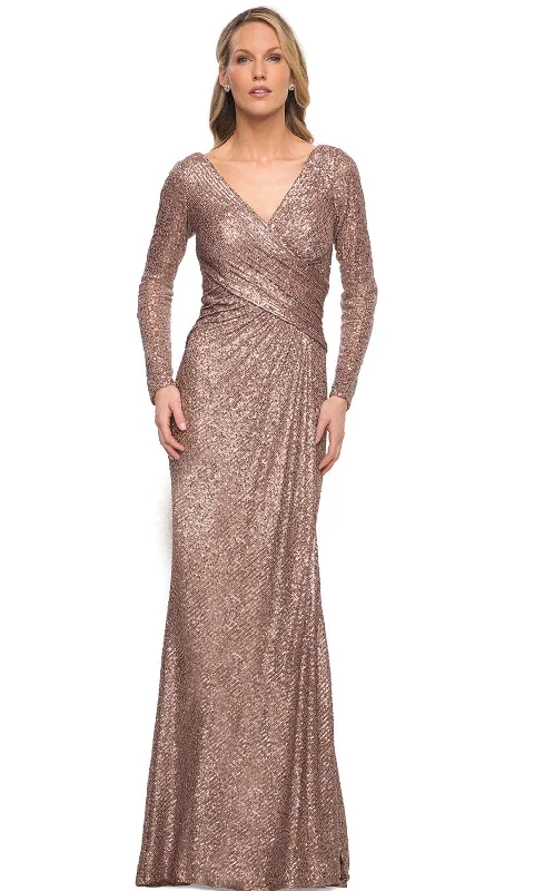 La Femme 30310 - Sequined Long Sleeves V-Neck Gown