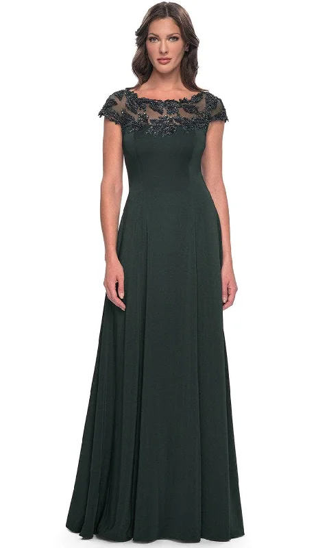 La Femme 31195 - Cap Sleeve Applique Evening Dress