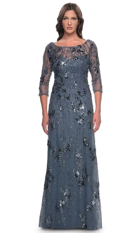 La Femme 31458 - Quarter Sleeve Rhinestone Embellished Evening Gown