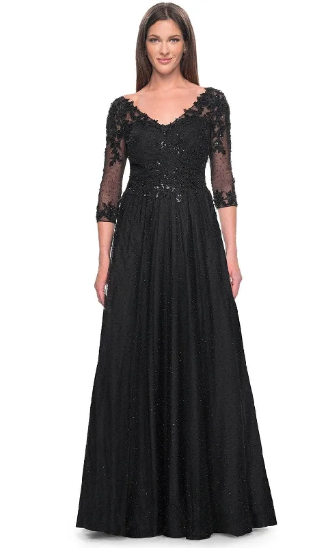 La Femme 31776 - Embroidered V-Neck Evening Dress