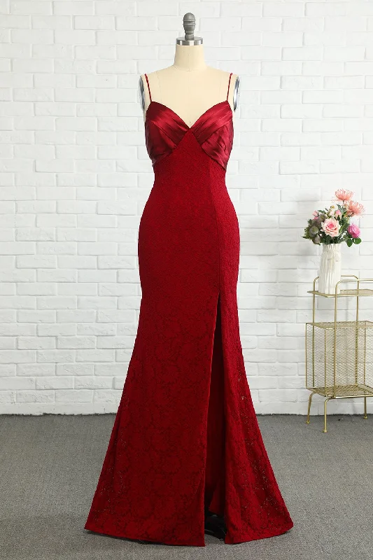 Wedding guest dresses with cut - out details and midi lengthsLace Dark Red Bridesmaid Dress Wedding guest dresses with cut - out details and midi lengthsLace Dark Red Bridesmaid Dress