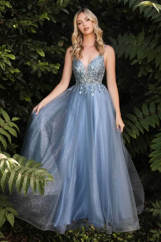 Ladivine CD0154 - Plunging Beaded A-Line Junior Prom Gown