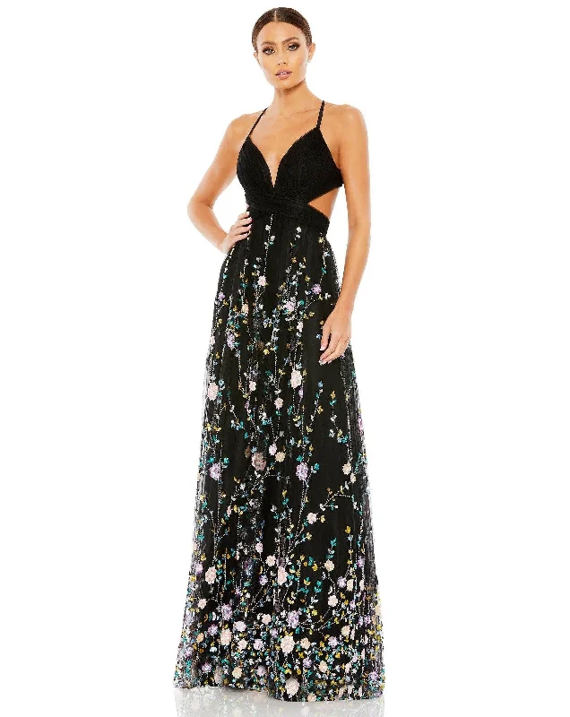 Wedding guest dresses with cut - out details and midi lengthsMac Duggal 67976 Long Formal Floral Prom Dress